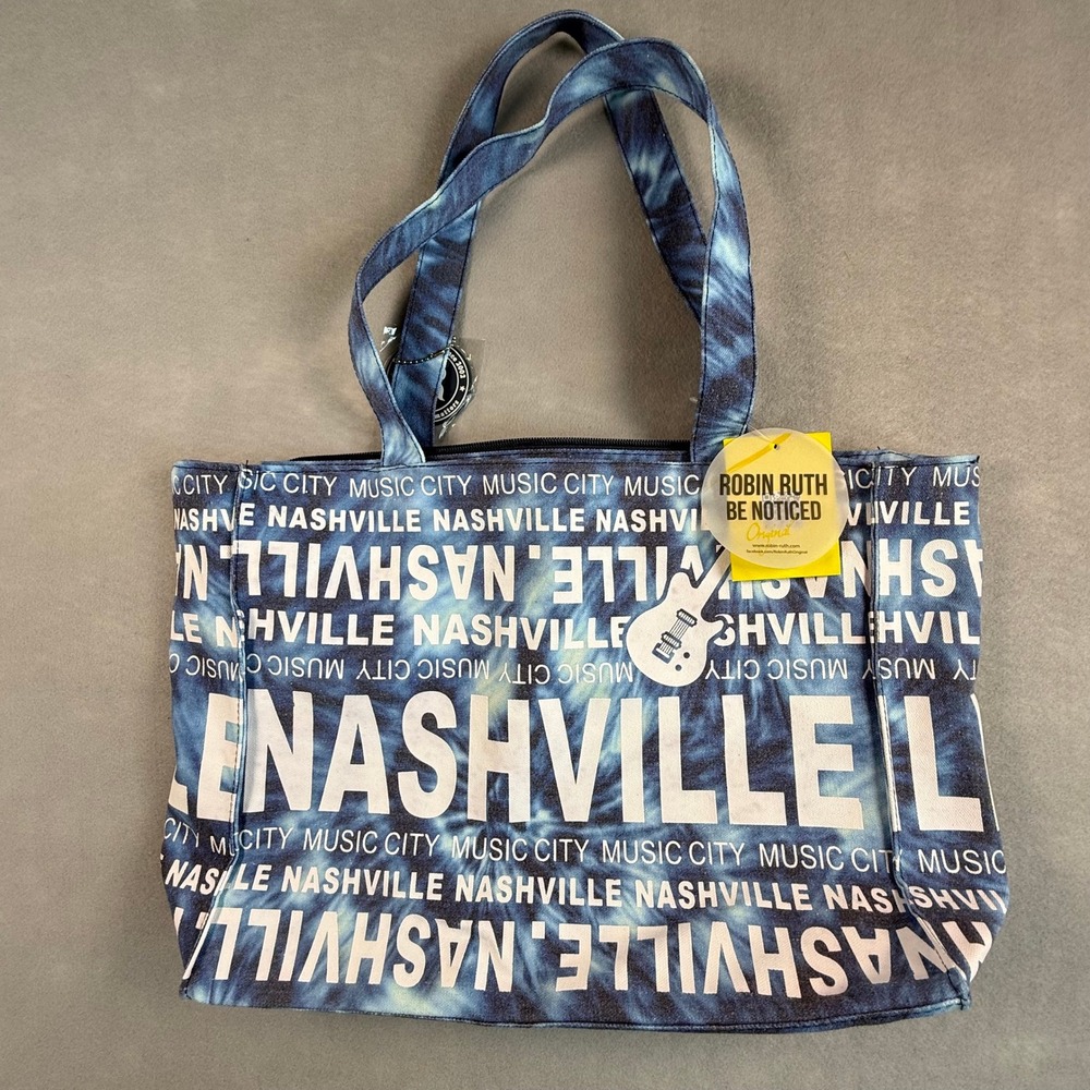 Robin Ruth Nashville Music City Tote Bag Blue Tie Dye Canvas Souvenir NWT